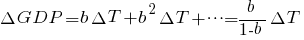 Delta GDP = b Delta T +b^2 Delta T + cdots  = b / {1 - b} {Delta T}